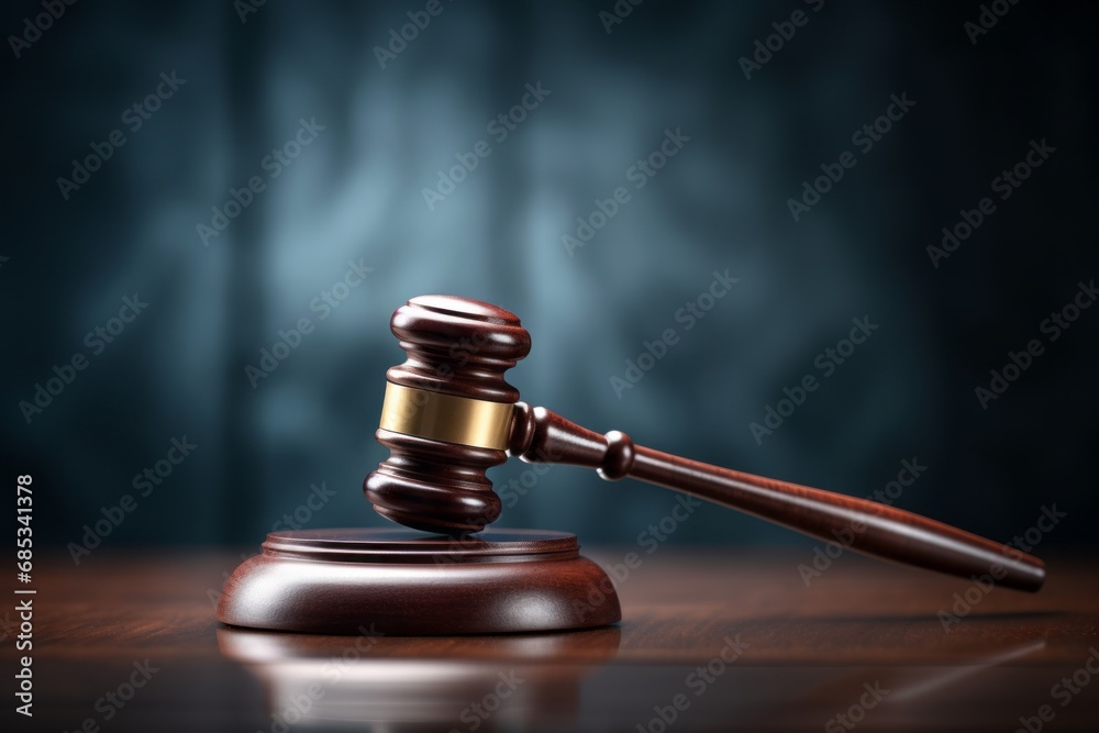 The gavel of justice on a stand on a table in a courtroom The gavel of justice on a stand on a table in a courtroom