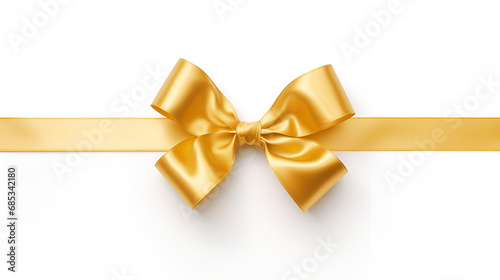 Gift yellow ribbon and bow isolated on white background.