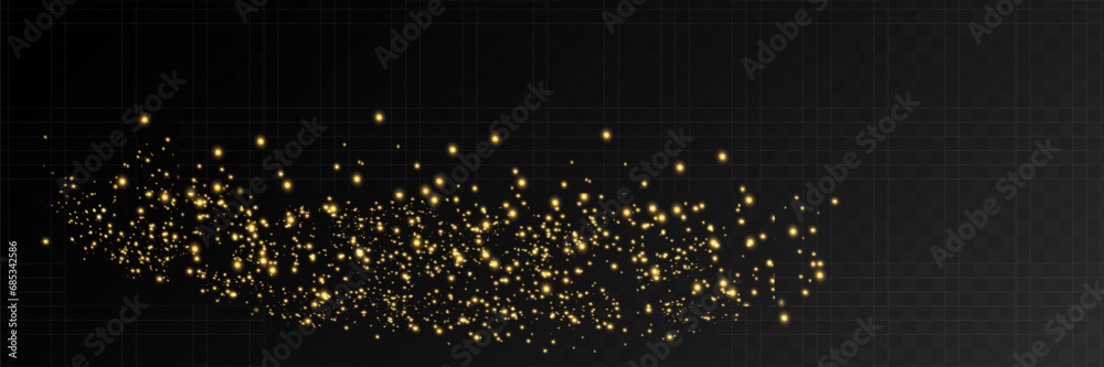 Fototapeta premium Yellow sparks glitter special light effect. Vector sparkles on transparent background. Yellow and White sequins. Space stars.