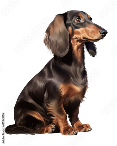 Attentive Black and Tan Dachshund Sitting Isolated
