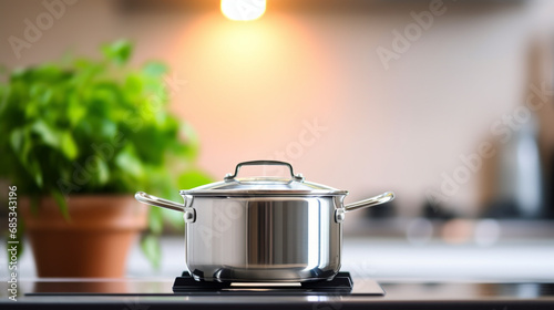 pot on gas stove, stainless pan on the hob, cooking on a gas stove, the cost of gas in Europe