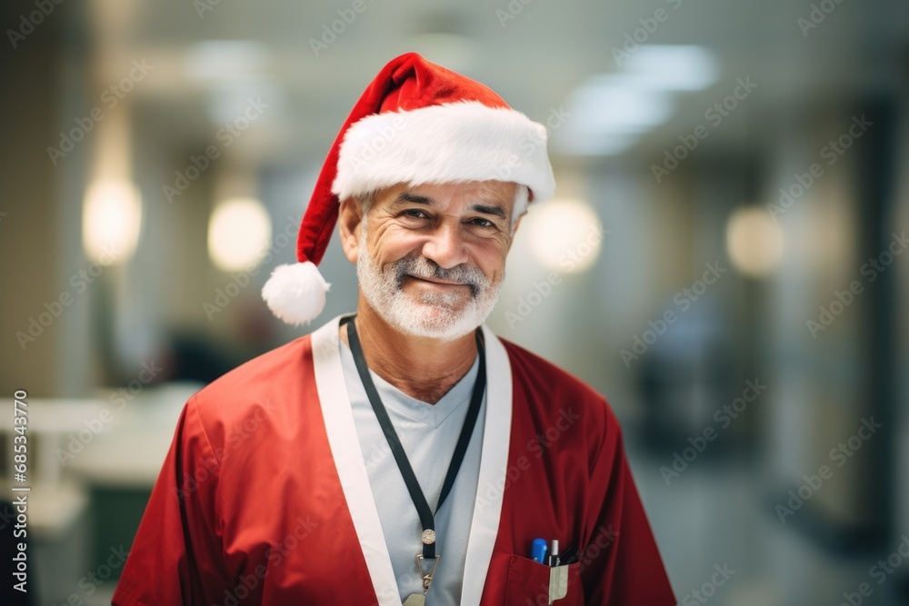 Portrait of a male doctor with christmas hat in hospital Portrait of a male doctor with christmas hat in hospital