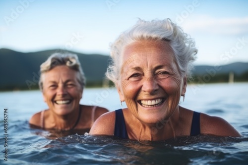 Group portrait of senior women swimming in lake © Vorda Berge