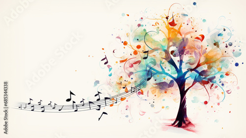 watercolor illustration of tree with musical notes for audio media concepts and designs musical notes. Musical Tree. photo