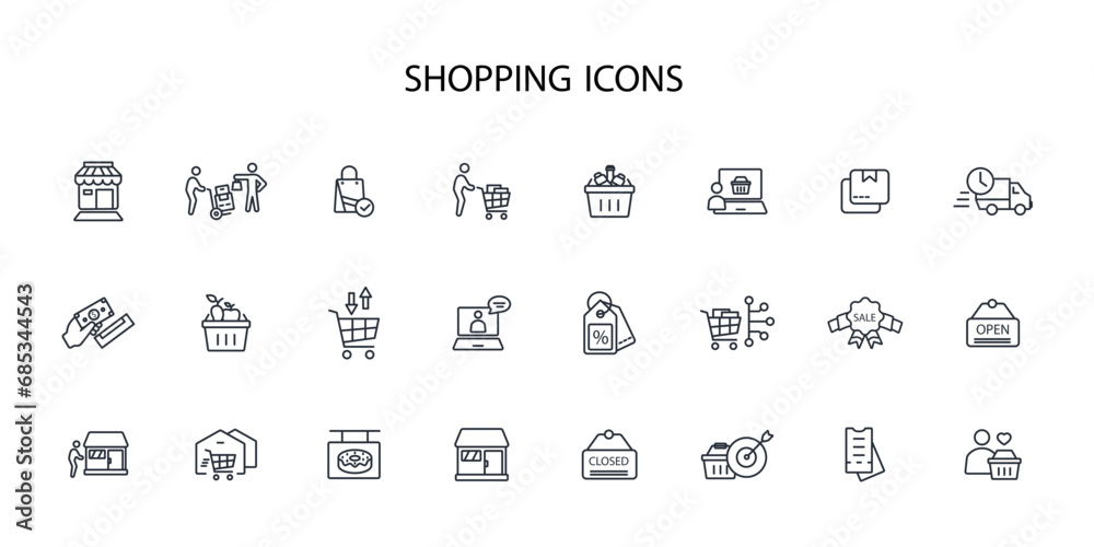 Shopping icon set.vector.Editable stroke.linear style sign for use web design,logo.Symbol illustration.