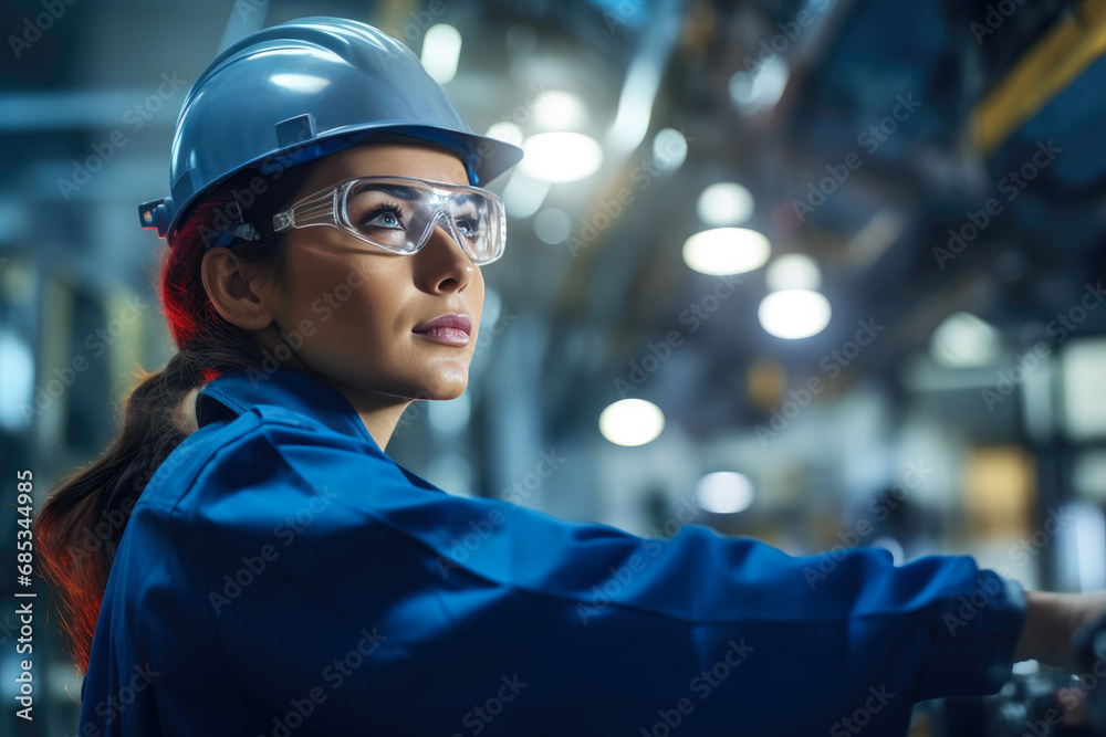 Determined Woman Engineer Checking Production Line Gear Determined Woman Engineer Checking Production Line Gear
