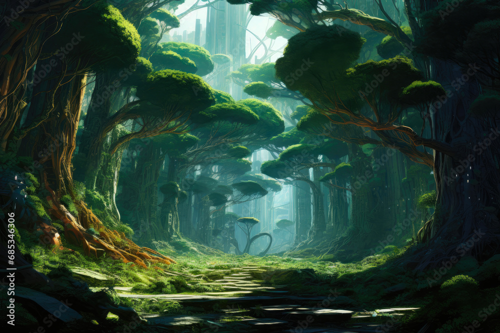 Celestial Arboreal Haven: Majestic Alien Forestscape