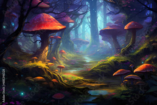 Celestial Arboreal Majesty: Otherworldly Forestscape © Andrii 