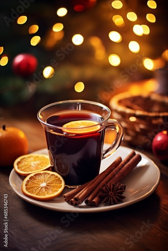 Christmas mulled wine. Red Hot wine or gluhwein with spices, winter drink,