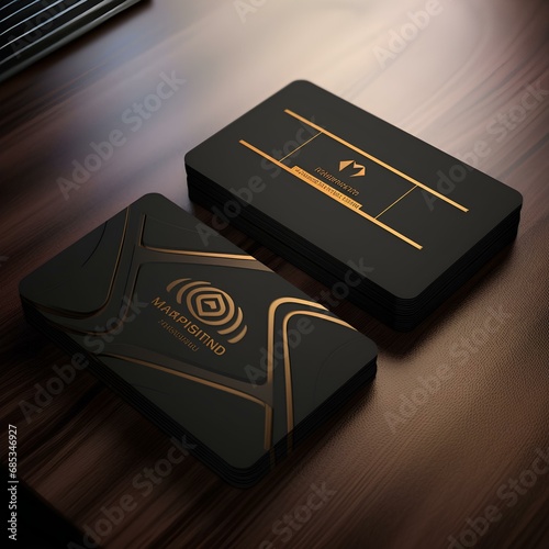 a black and gold business card with a gold logo, AI Generative photo