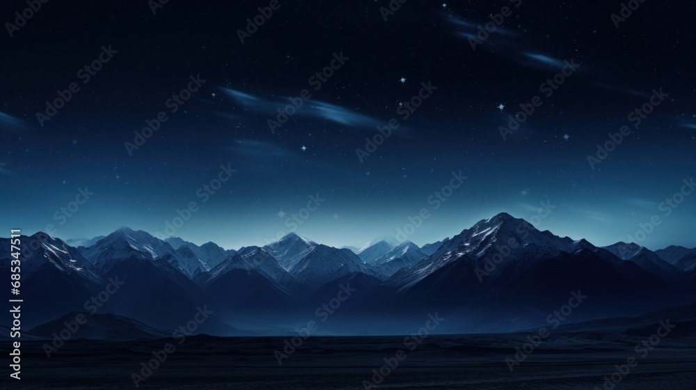  a night scene with a mountain range in the foreground and stars in the sky above the mountains in the distance.