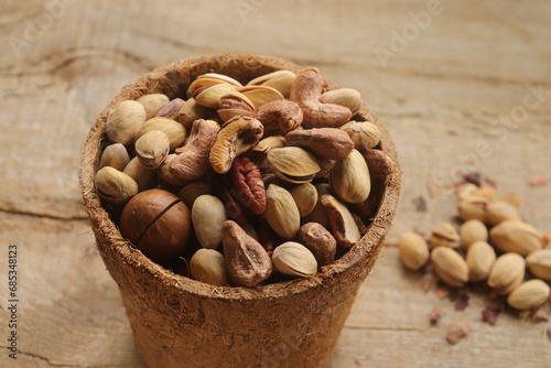 Nuts in assortment delicious and healthy close-up, healthy snack