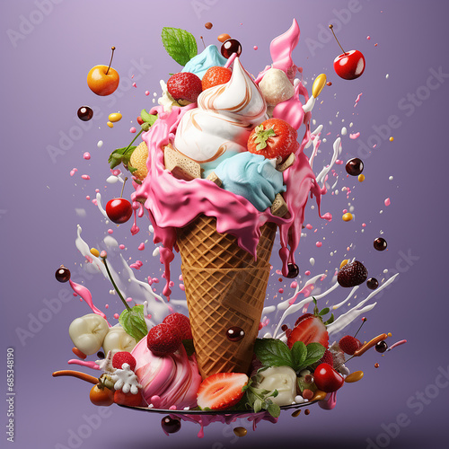 icecream cone with fruits made with generative AI