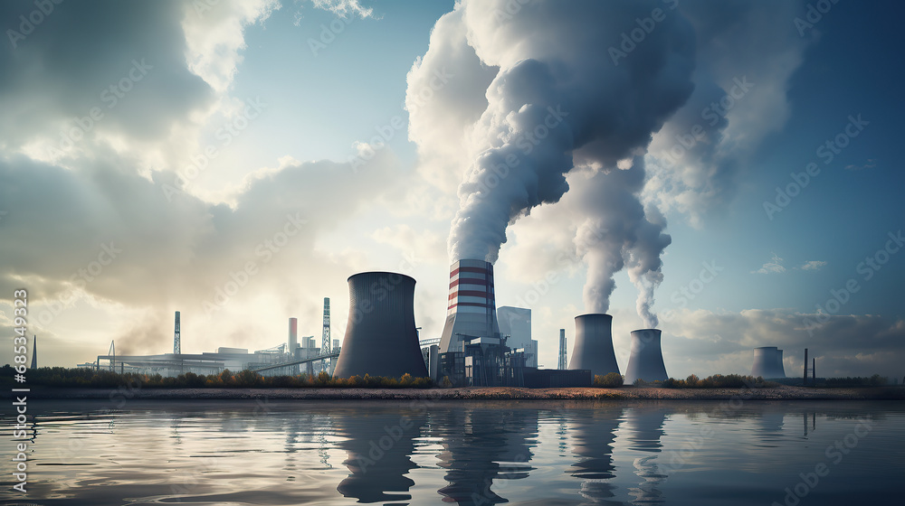 nuclear power plant. chimney with smoke. nuclear power plant. chimney with smoke.
