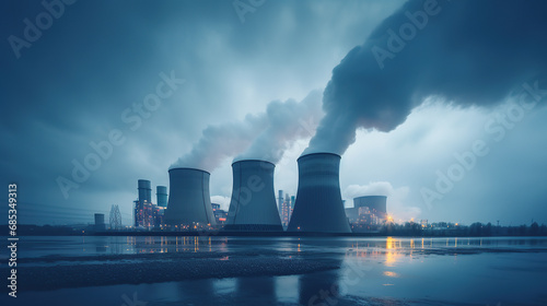 nuclear power plant. chimney with smoke. © Koray