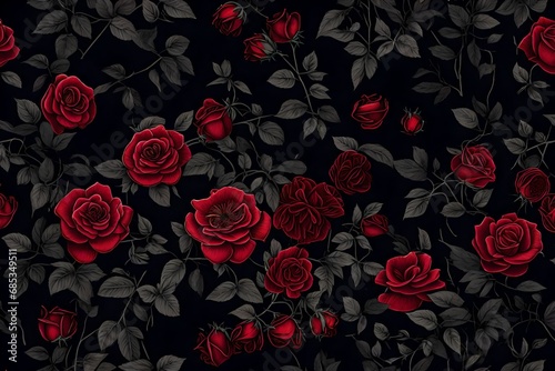 red roses background, Amidst the dense, mysterious forest, a dark and moody wild rose bush creates a captivating background wallpaper #685349511