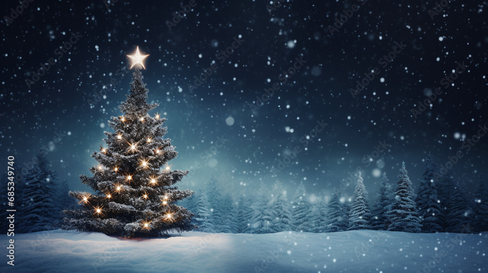 Decorated Christmas tree with stars wallpaper simple