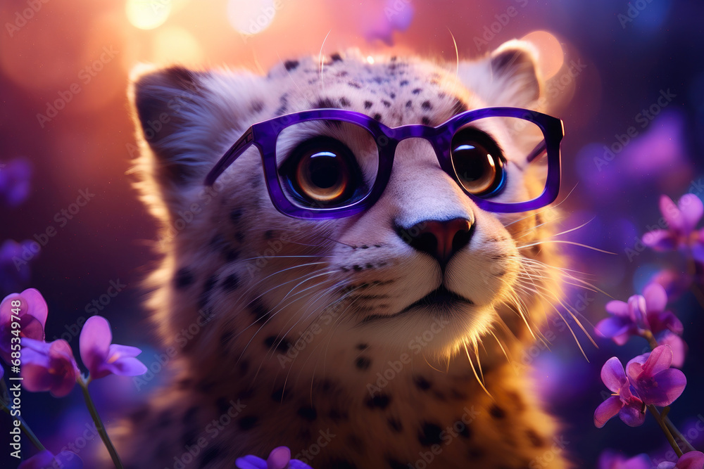 Jungle Chic: Cheetah with Violet Heart Glasses