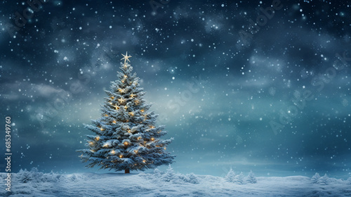 Decorated Christmas tree with stars wallpaper gold © Charlie