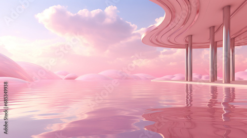 Pink landscape with clouds and sky, dreamy landscape