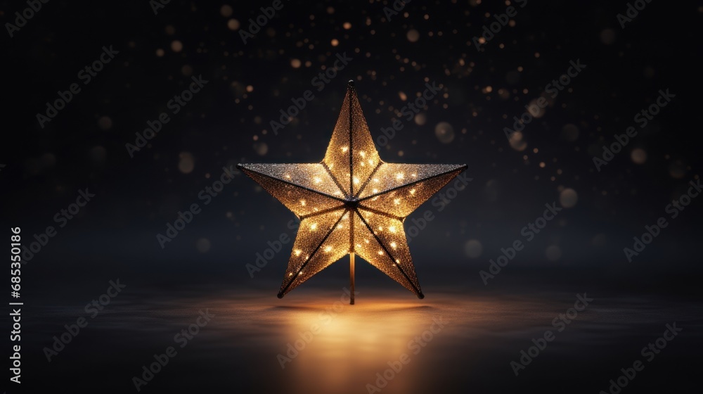 a lighted star on a dark background with a blurry light coming from the bottom of the star to the bottom of the star. a lighted star on a dark background with a blurry light coming from the bottom of the star to the bottom of the star.