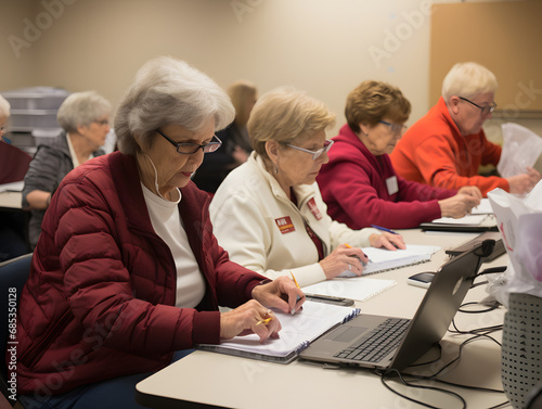 Volunteers working diligently in a phone bank for an election campaign. photo
