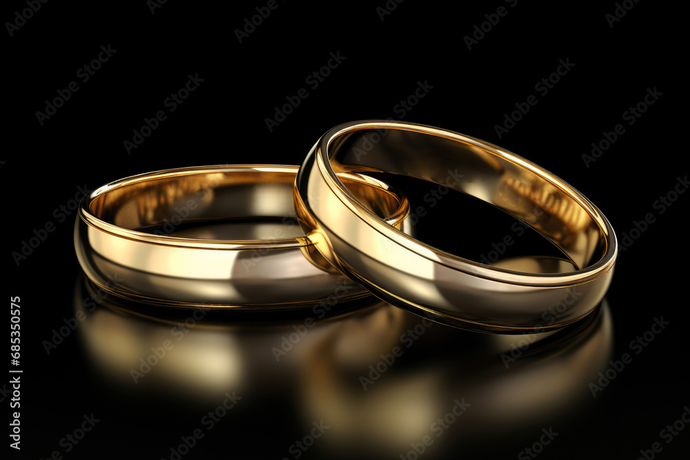 Elegant Gold Wedding Rings on Dark Backdrop Elegant Gold Wedding Rings on Dark Backdrop