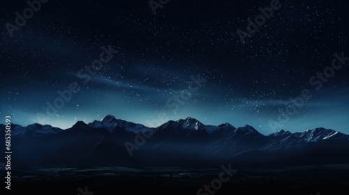  a night scene with a mountain range in the foreground and stars in the sky over the mountains in the background.