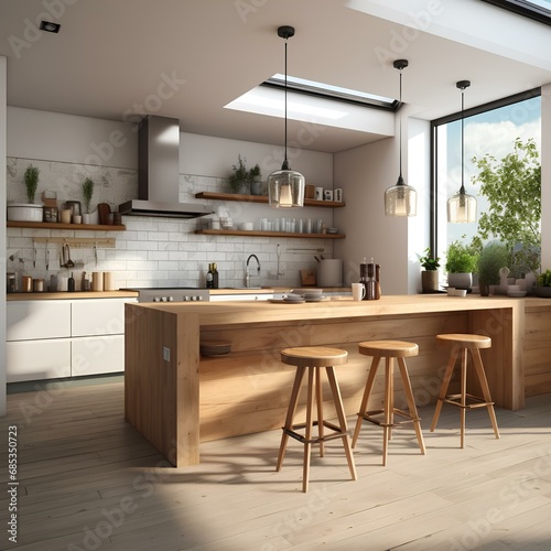 a modern kitchen with a dining table and chairs © Ahmad 