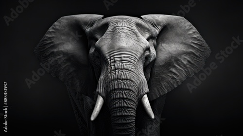  a black and white photo of an elephant with tusks and tusks on it's ears.