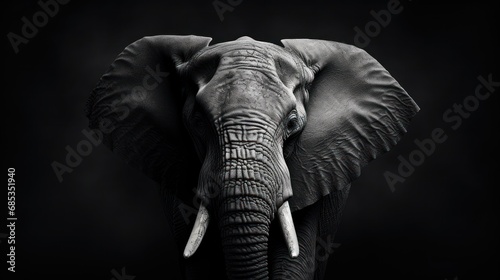  a black and white photo of an elephant with tusks and tusks on it's ears.