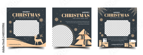 Merry christmas and happy new year square banner template. Usable for social media post, greeting card, and cover.