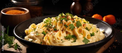 American style pasta with cheesy sauce photo