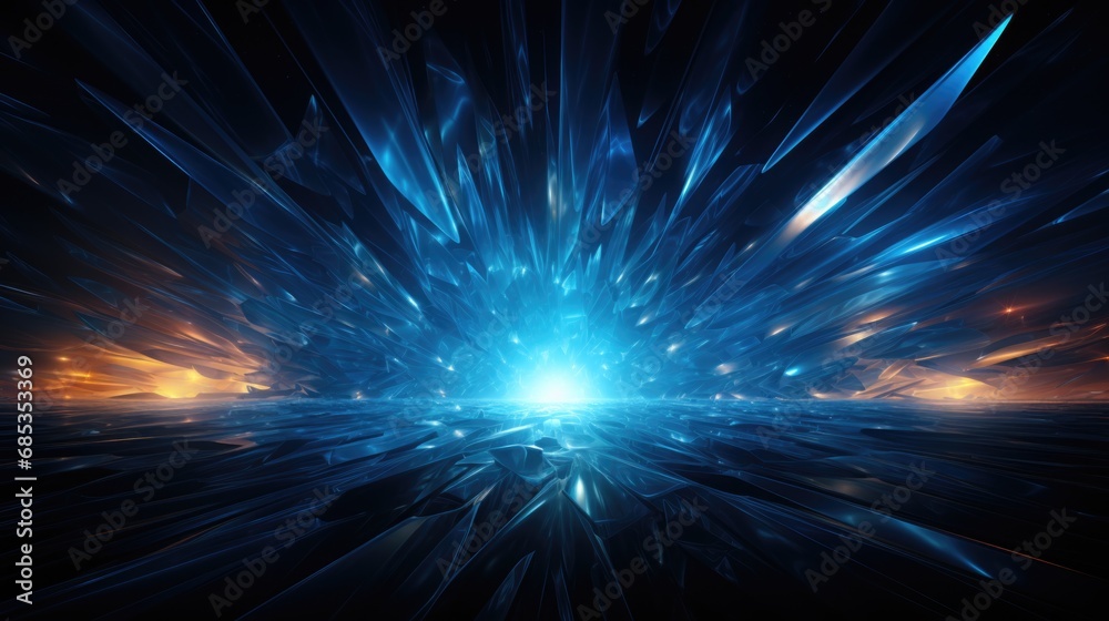 A blue and orange light shines brightly in the dark. A blue and orange light shines brightly in the dark.