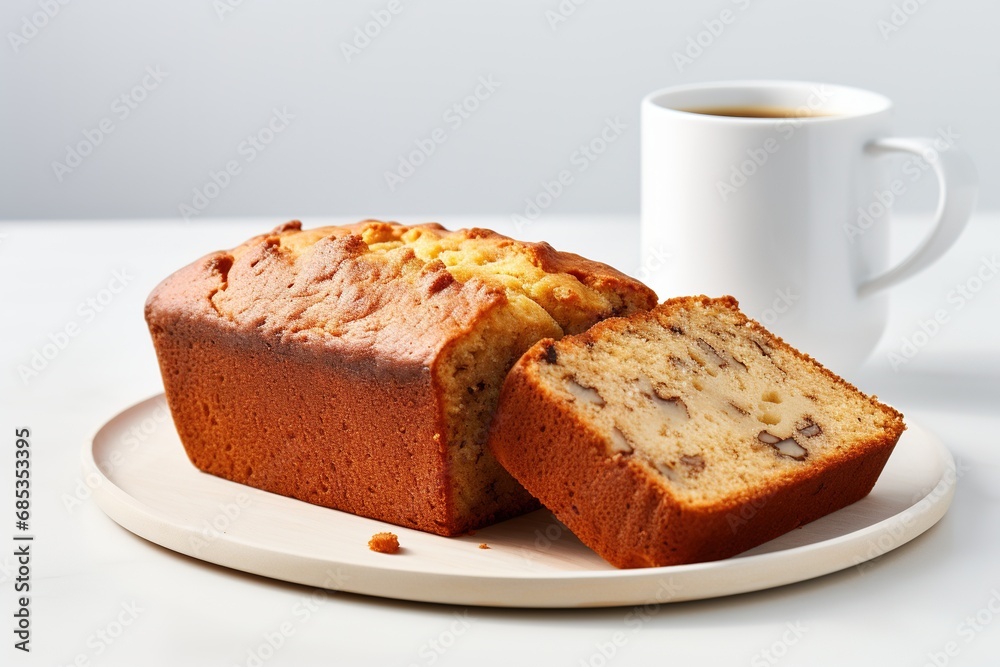 Single Banana Bread Loaf on White Background Single Banana Bread Loaf on White Background
