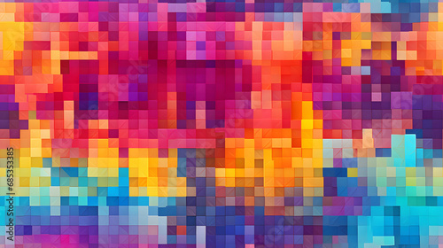 Seamless abstract digital pixel mosaic with vibrant geometric design