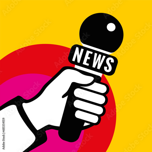 Hand holding microphone line icon. Microphone for news, broadcasting live news, vector illustration photo