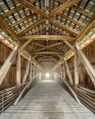 Inside of covered bridge at Bridgeton, Indiana