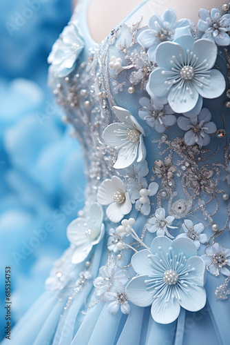 Wedding blue dress embroidered with flowers. festive outfit for the bride. Elegant women's dress for marriage. © MaskaRad