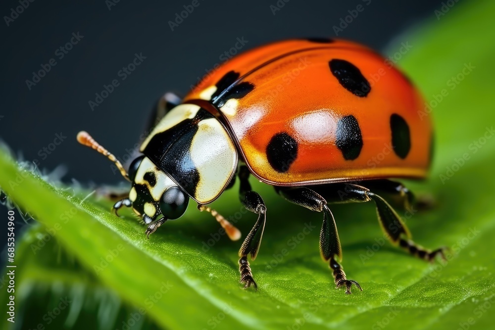 Ladybug with black dots macro. ladybug on leaf Ladybug with black dots macro. ladybug on leaf