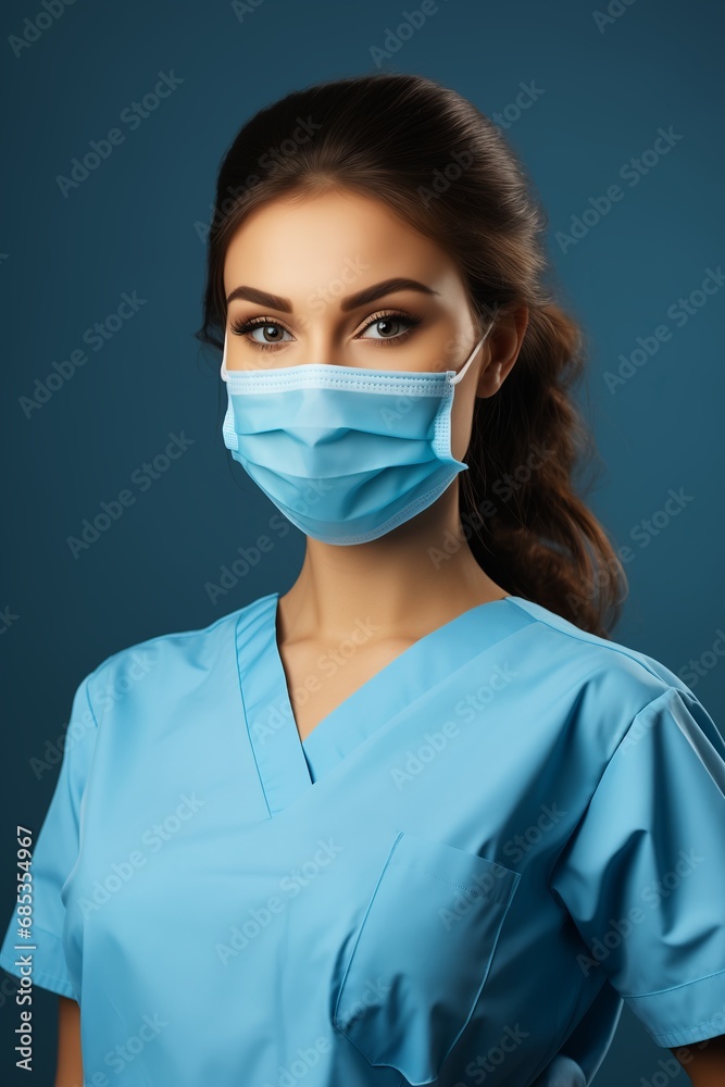 Portrait of a beautiful young nurse or doctor wearing a surgical mask Portrait of a beautiful young nurse or doctor wearing a surgical mask