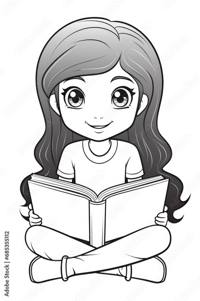A girl reading a book while sitting on the floor. A girl reading a book while sitting on the floor.