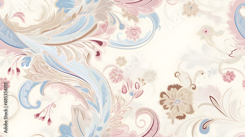 Seamless subtle paisley fabric pattern in soft pastel colors