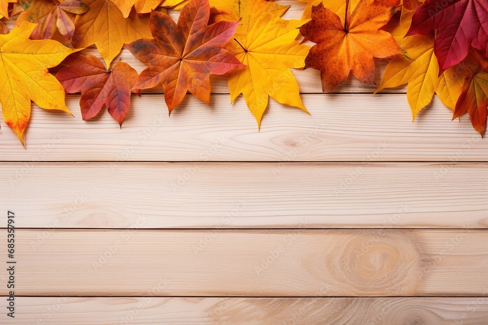 Autumn leaves frame on wooden background top view. Fall Border yellow and Orange Leaves vintage wood table Copy space. Mock up for your design. Autumn leaves frame on wooden background top view. Fall Border yellow and Orange Leaves vintage wood table Copy space. Mock up for your design.