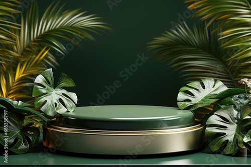 A green box sitting on top of a table next to some plants.
