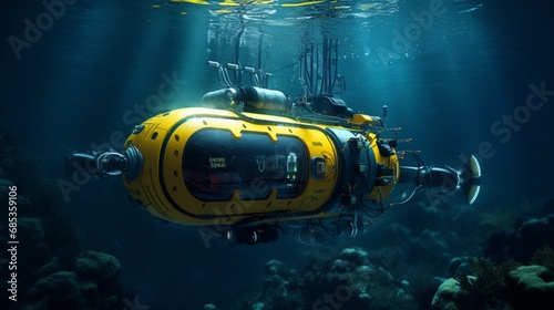 An autonomous underwater vehicle exploring the depths of the ocean, uncovering mysteries. photo