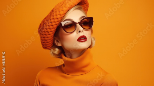 Closeup portrait smiling cheerful happy young pin up woman making heart sign with hands isolated orange wall background. Positive human emotion expression feeling life perception attitude body