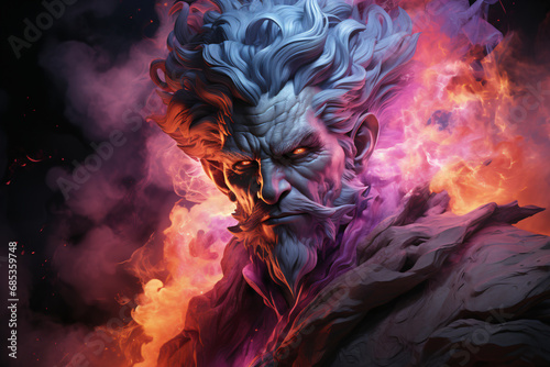 sorcerer, warlock, evil magician, witcher. a negative fantasy character. portrait of a man with a mustache and curly beard, colorful illustration. © MaskaRad