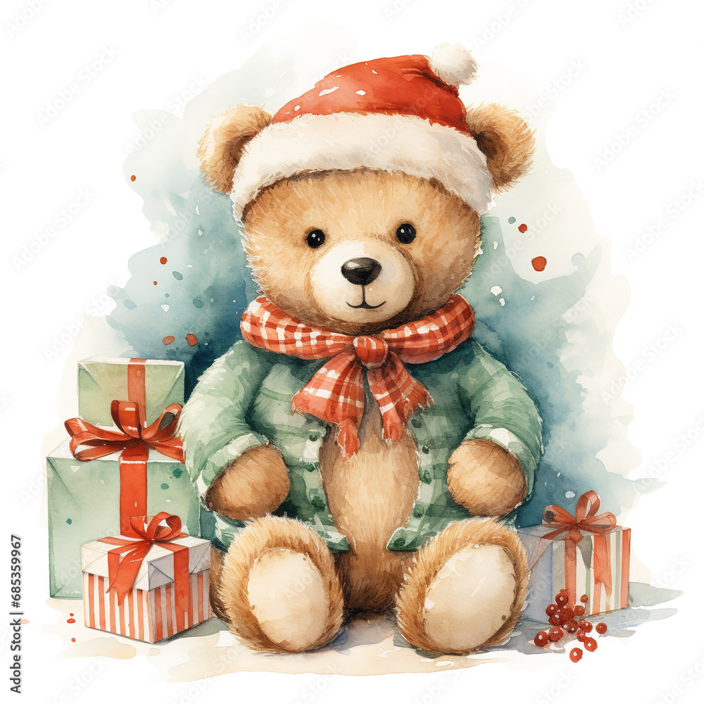 a teddy bear with a bow and a gift box