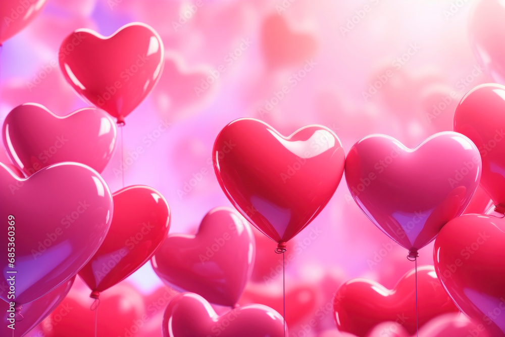 Abstract colorful festive background with heart shaped balloons